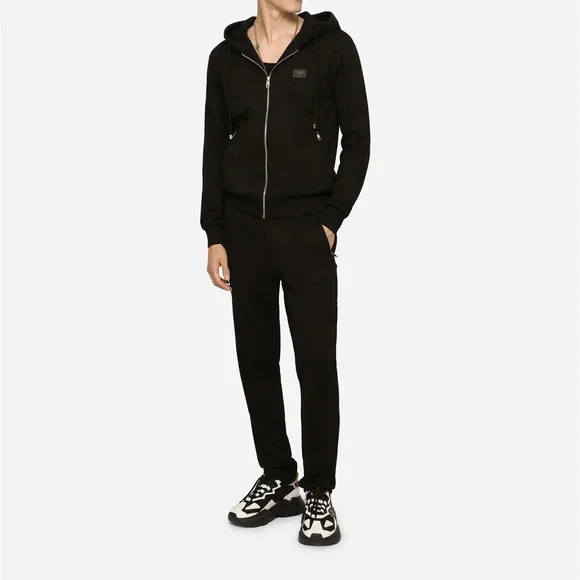 Dolce & Gabbana Black Zip Up Sweatshirt in Cotton Jersey